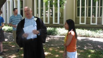 Ferlinda Kowara receiving Department citation from Dr. Russell