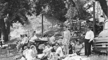 FST Department picnic, undated, 1950s, withh Emil Mrak drinking from cup