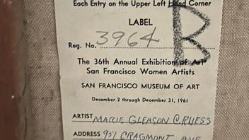 tag from back of abstract painting for Dec. 1961 art show, SF Museum of Art