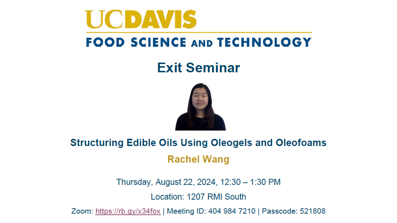 Rachel Wang exit seminar Thursday, Aug, 22, 2024, 12:30 pm - 1:30 pm