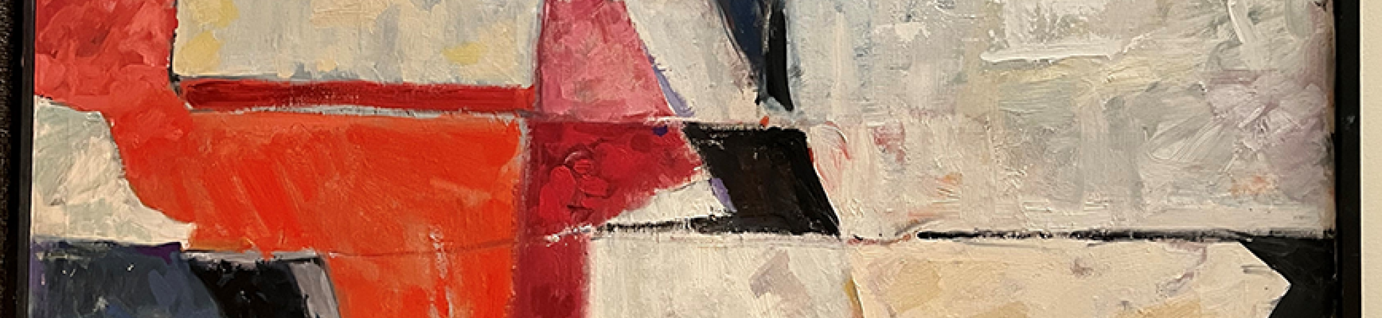 Red, white, blue, green, black abstract art work, Marie Cruess